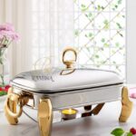 سوفله خوری مستطیل استیل پایه طلایی رامیسا سایز متوسط