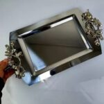 سینی نگار مستطیل دسته نقره مدل مرغ آمین