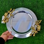 سینی نگار گرد دسته طلا مدل مرغ آمین